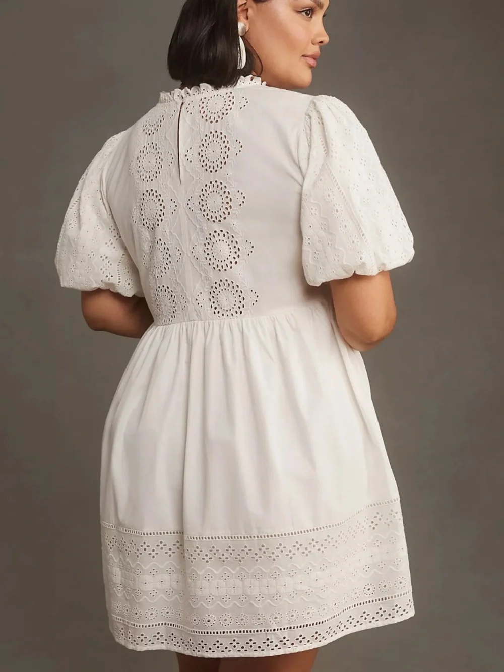 NWT Anthropologie Forever That Girl Puff-Sleeve Lace Mini Dress White L Large